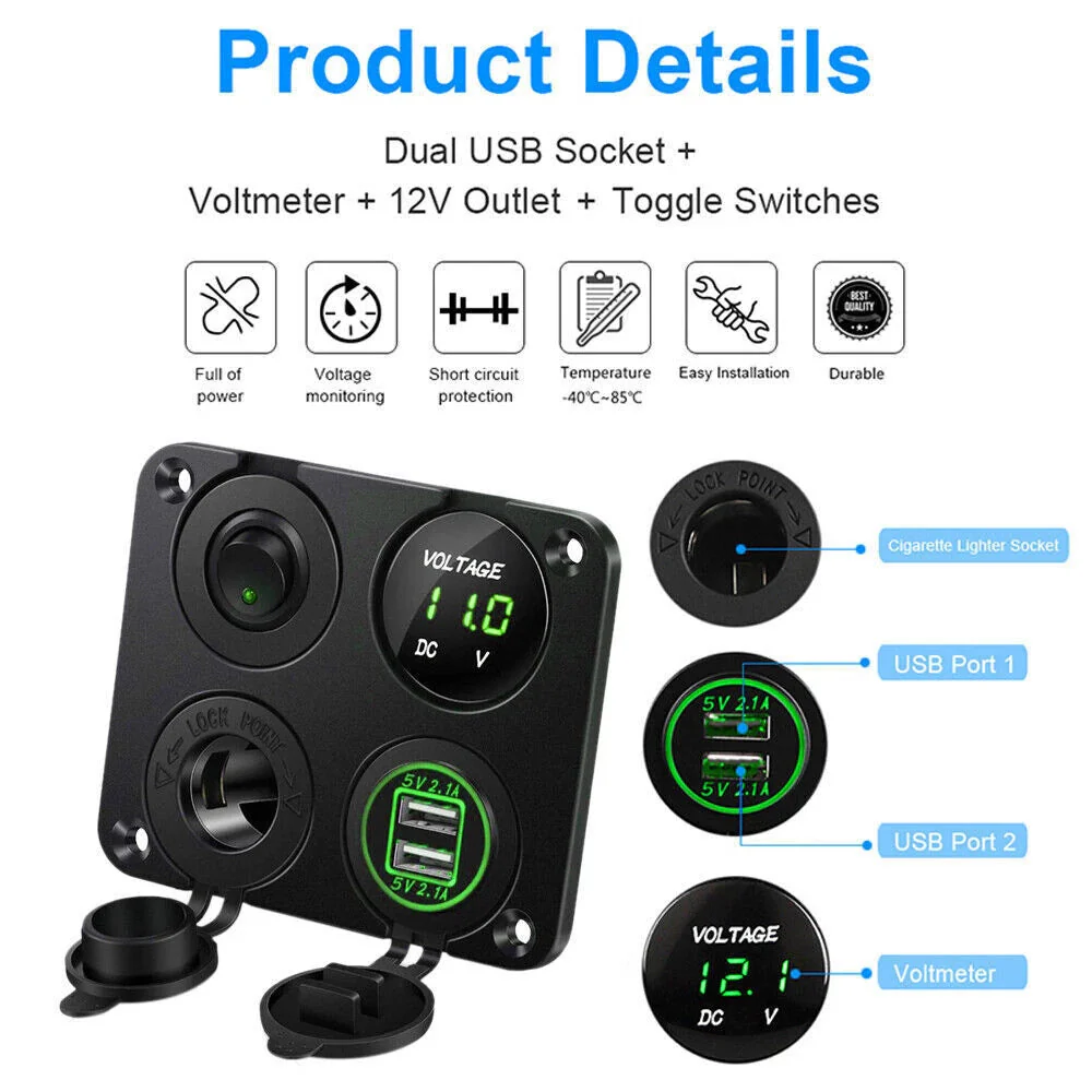 LED Rocker Switch Panel Dual USB - Image 8
