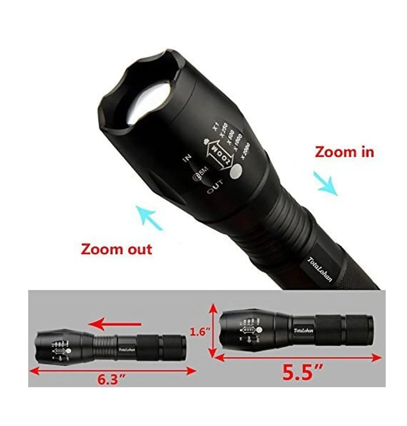 LED Torch Rechargeable High Lumens Flashlight with 18650 Battery - Image 3