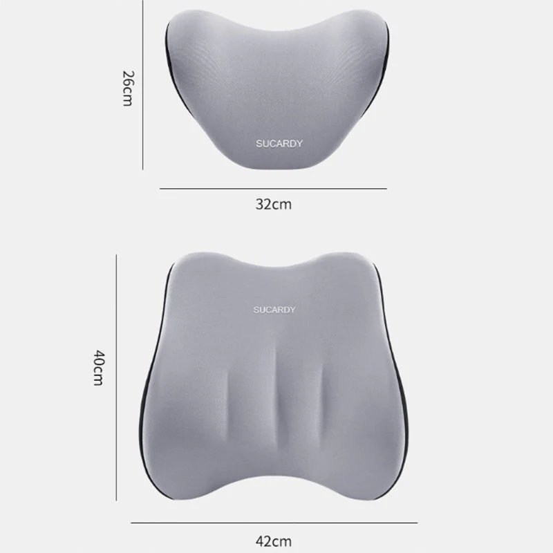 Lumbar Support Pillow and Car Headrest Neck Pillow Set Ergonomic Design Grey - Image 4