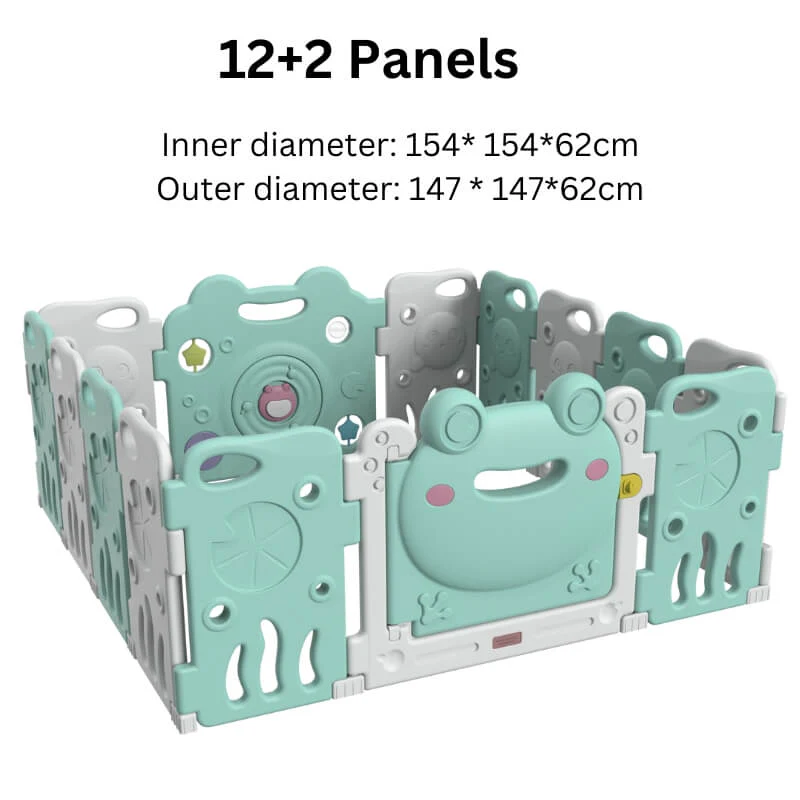 Baby Playpen - Adjustable Kids Safety Playpen | Green Frog | 14 Panels - Image 3