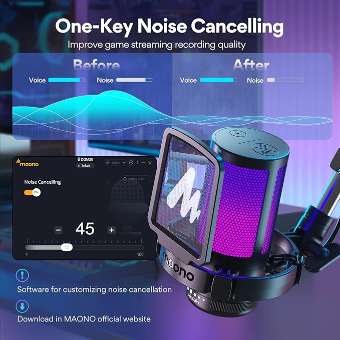 MAONO DGM20S Gaming USB Microphone with RGB Lighting & Noise Cancellation - Image 3