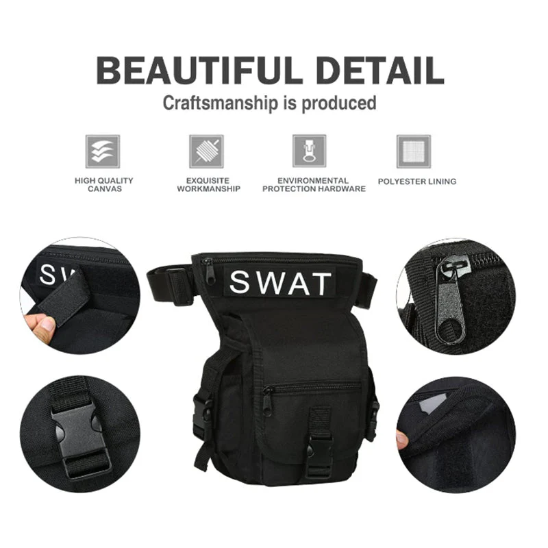Men's Drop Leg Pouch Tools Bags Tactical Leg Bag Black - Image 3