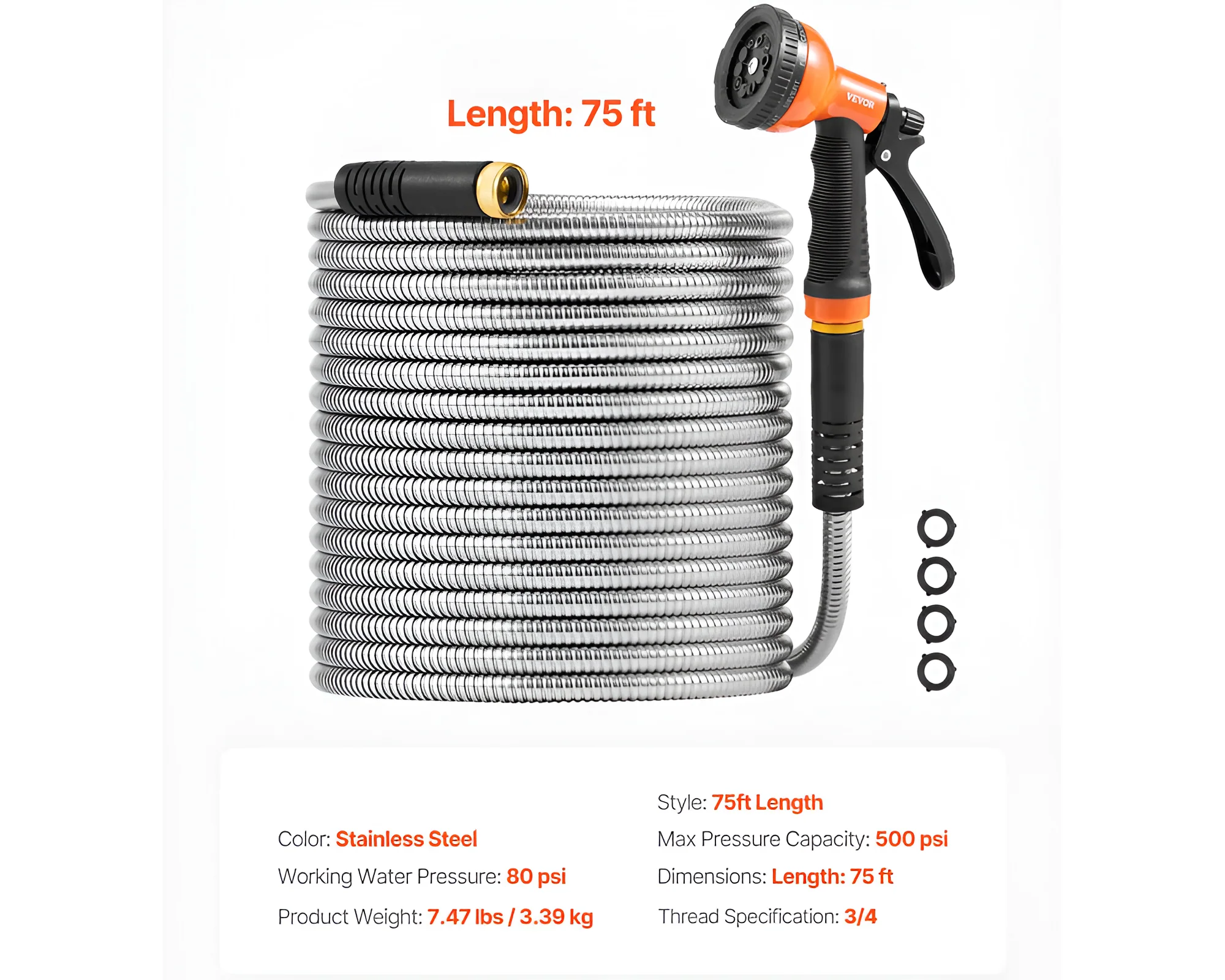 Metal Garden Hose Pipe 100ft Stainless Steel Metal Garden Hose Outdoor - Image 7