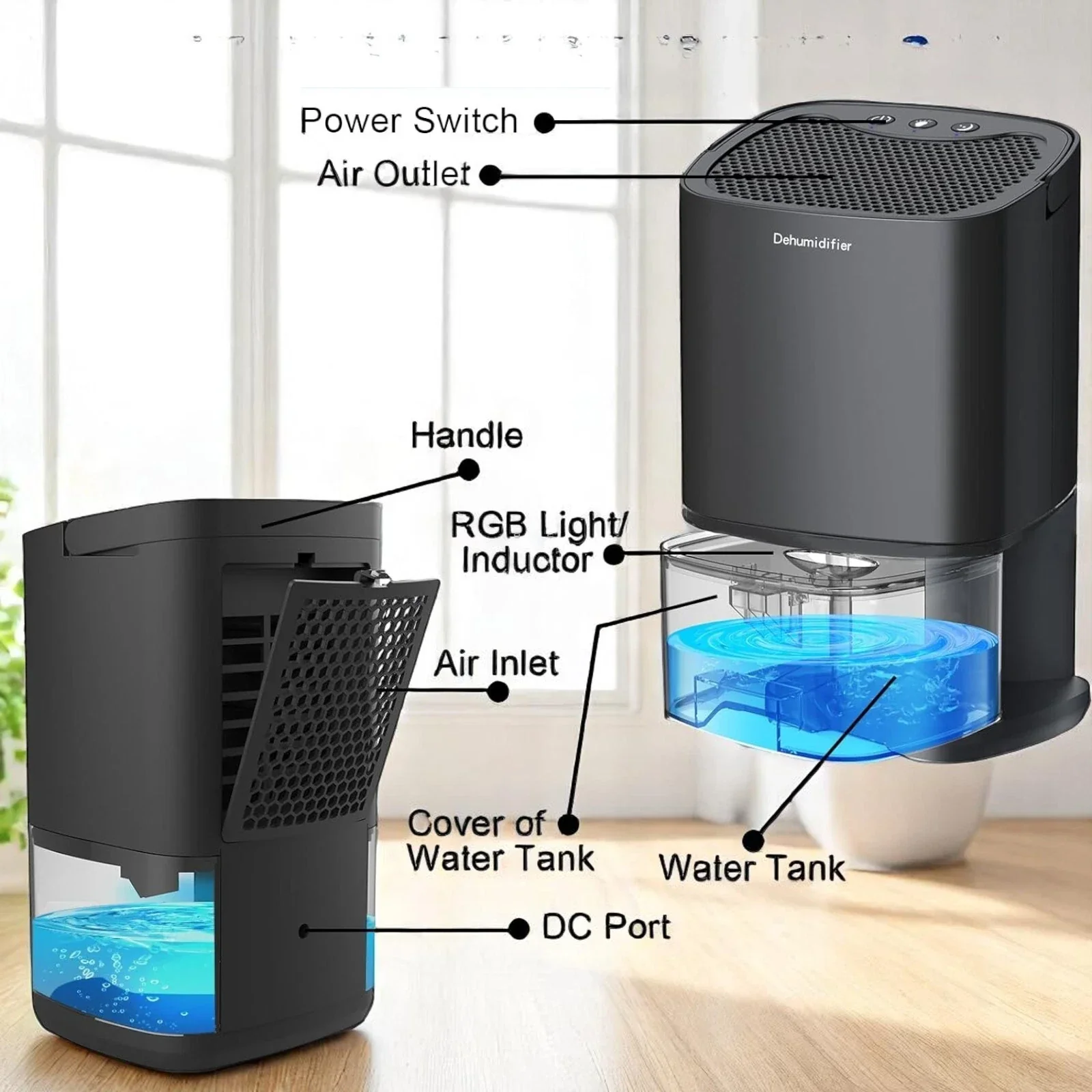 Mini Dehumidifier 1000mL Portable Black - Image 13