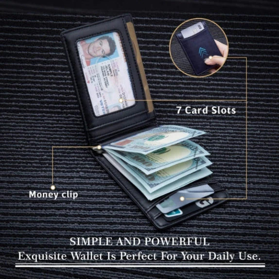 Minimalist Slim Wallet with Money Clip RFID Blocking Front Pocket - Image 2
