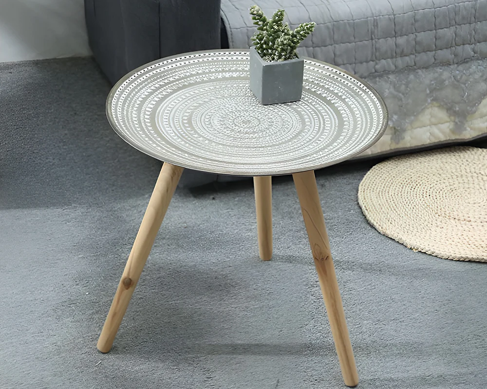 Moroccan Carved Style Round Side Table - Image 8