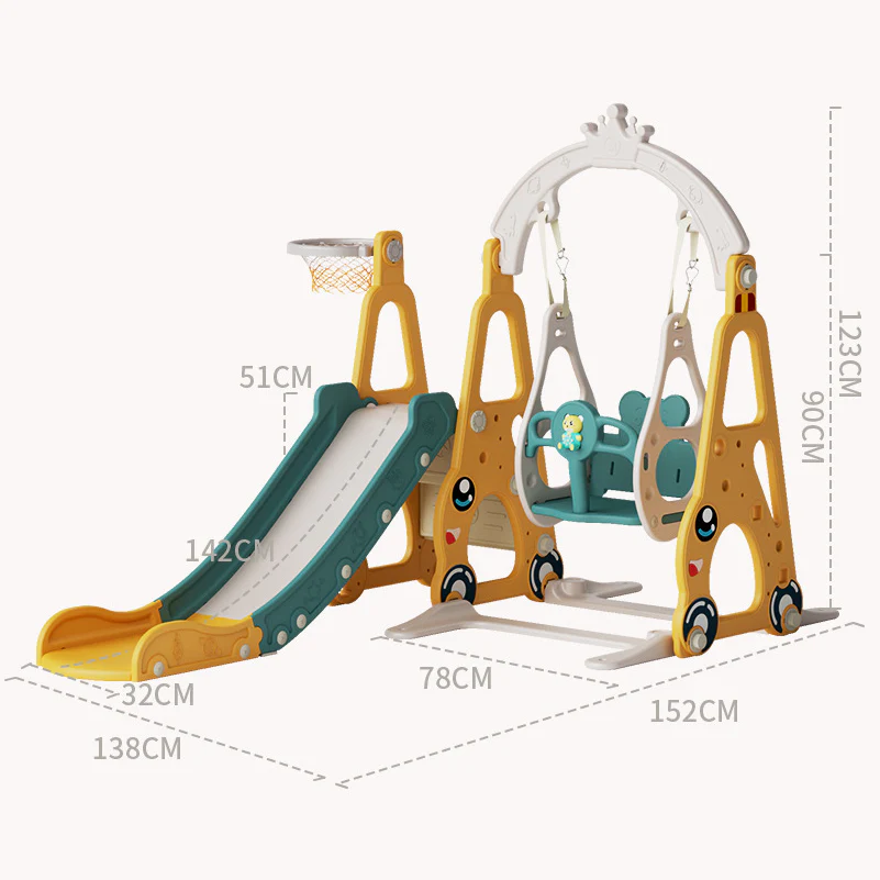 Multi-Colour Plastic Indoor/Outdoor Slide and Swing with Basket - Image 3