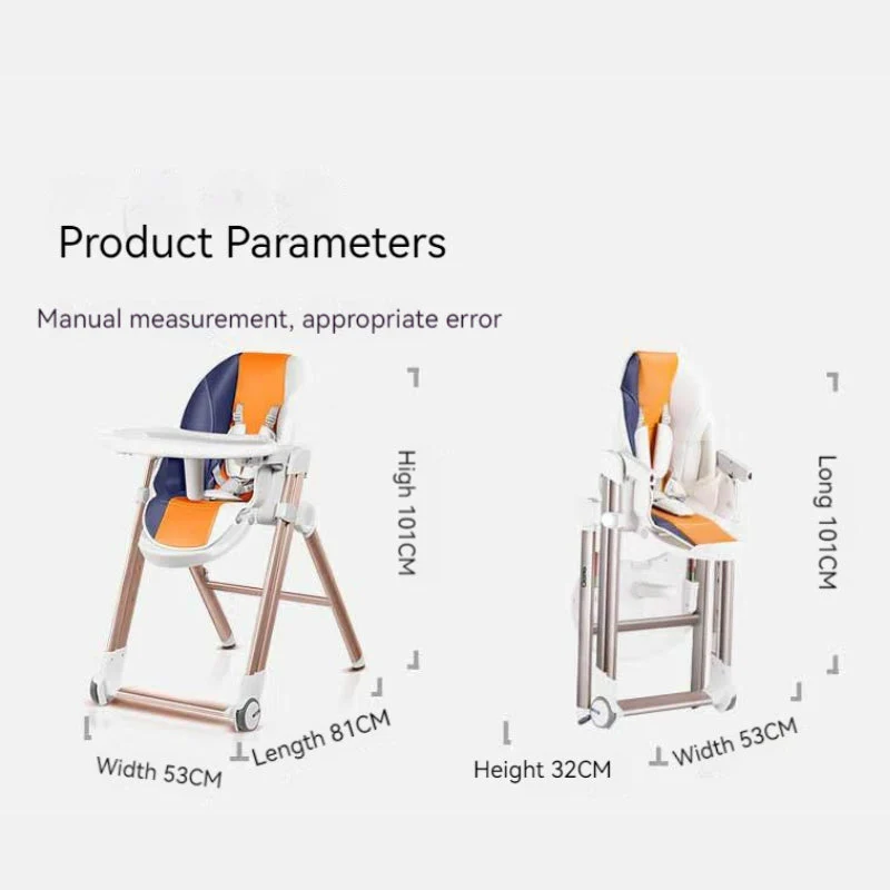 Multifunctional Adjustable Baby High Chair With Dining Table & Wheels -Orange - Image 8