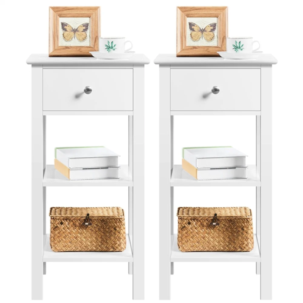 Narrow Bedside Table Nightstand with 1 Drawer 2 Shelves - Image 7