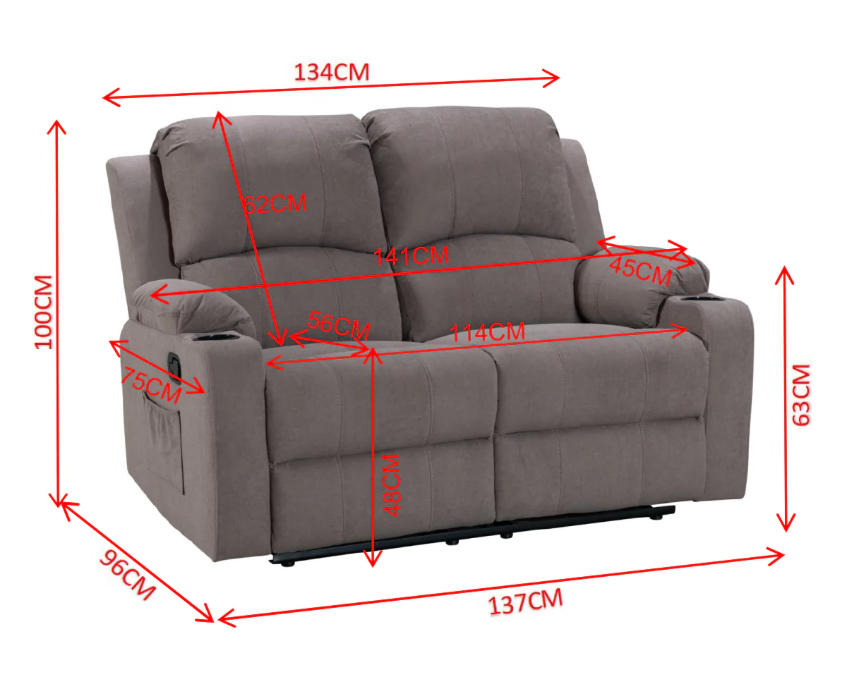 NovaCloud Fabric 2 Seater Recliner Sofa - Image 4