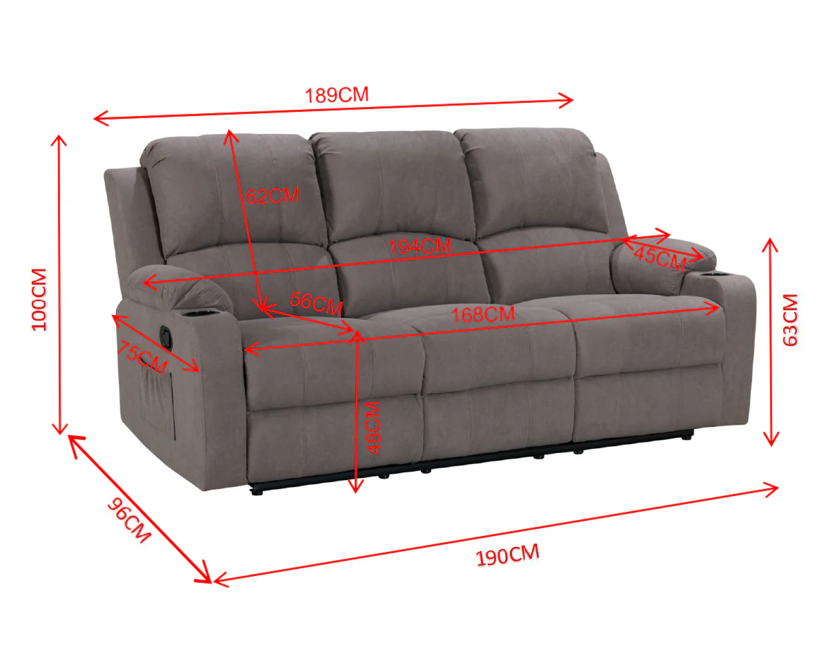 NovaCloud Fabric 3 Seater Recliner Sofa - Image 11