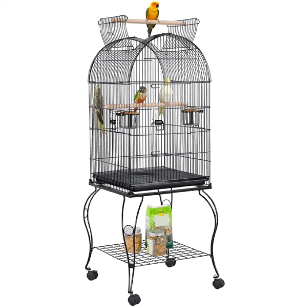 Open Top Metal Bird Cage Rolling Parrot Cage - Image 2
