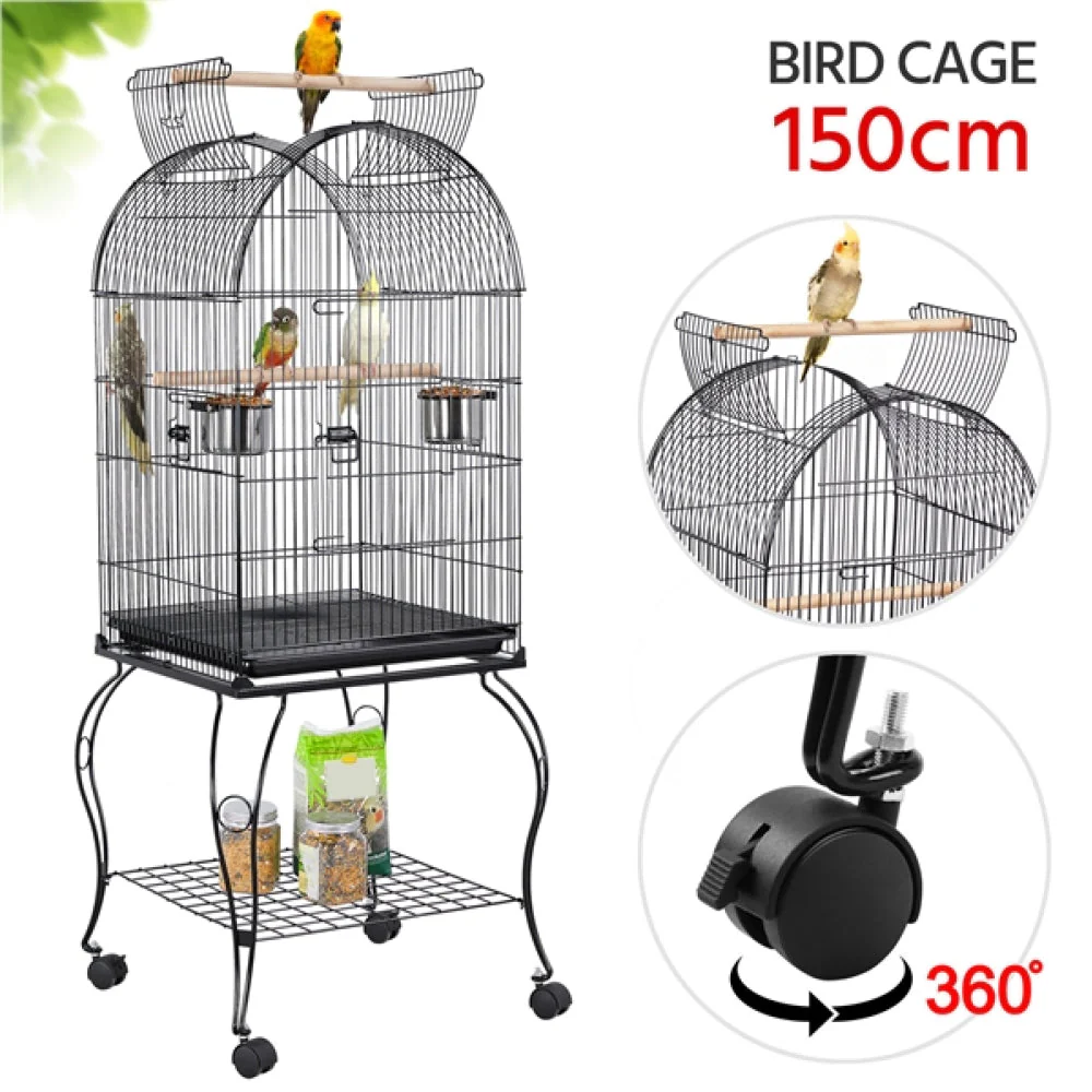 Open Top Metal Bird Cage Rolling Parrot Cage - Image 3