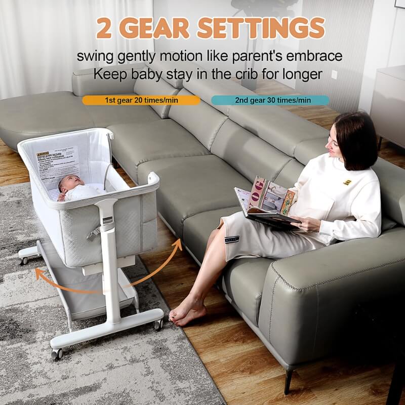 Portable & Adjustable Electric Baby Crib/ Baby Bassinet Bedside Sleeper 2 Rocking Motion With Storage - Image 13
