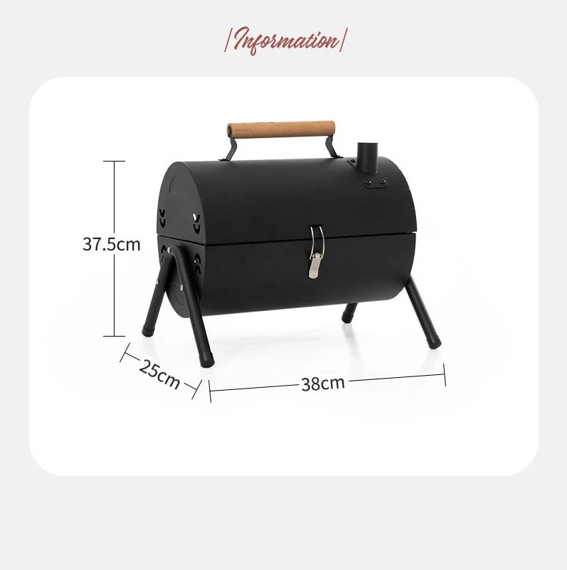 Portable Charcoal Grill Smoke Barbecue Grill Lockable Lid Wooden Handle - Image 5