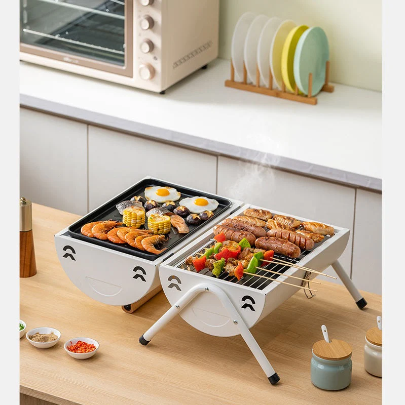 Portable Charcoal Grill Smoke Barbecue Grill Lockable Lid Wooden Handle - Image 4