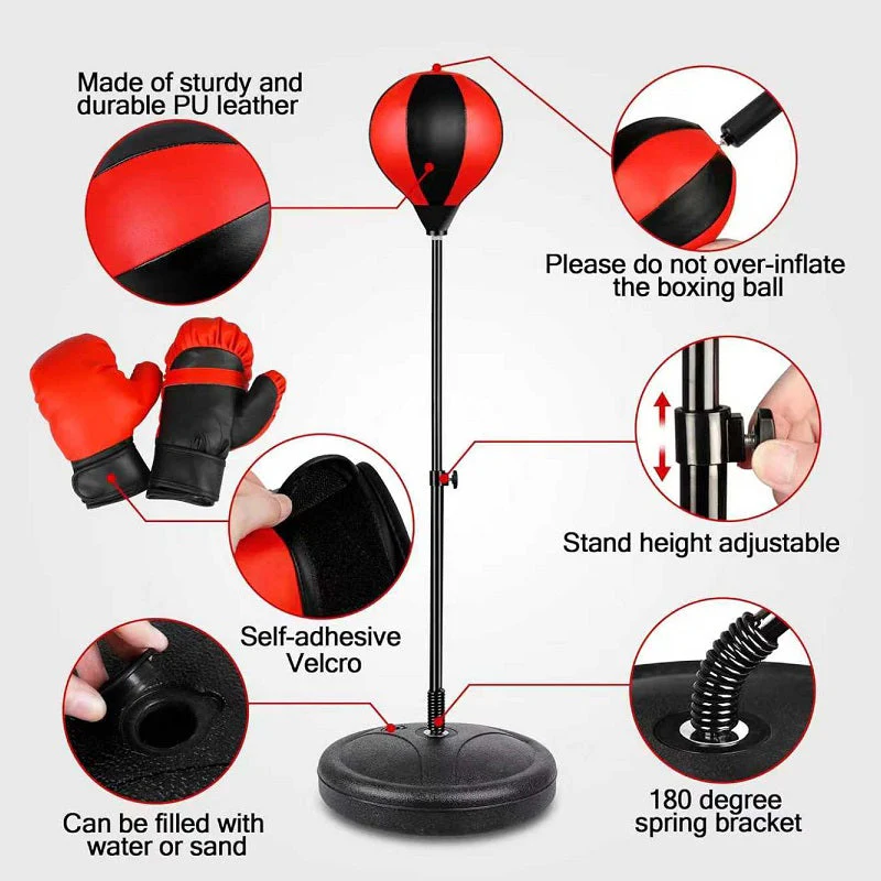 Punch Speed Ball Gloves Set Free Standing Punching Boxing Bag Home GYM Training - Image 5