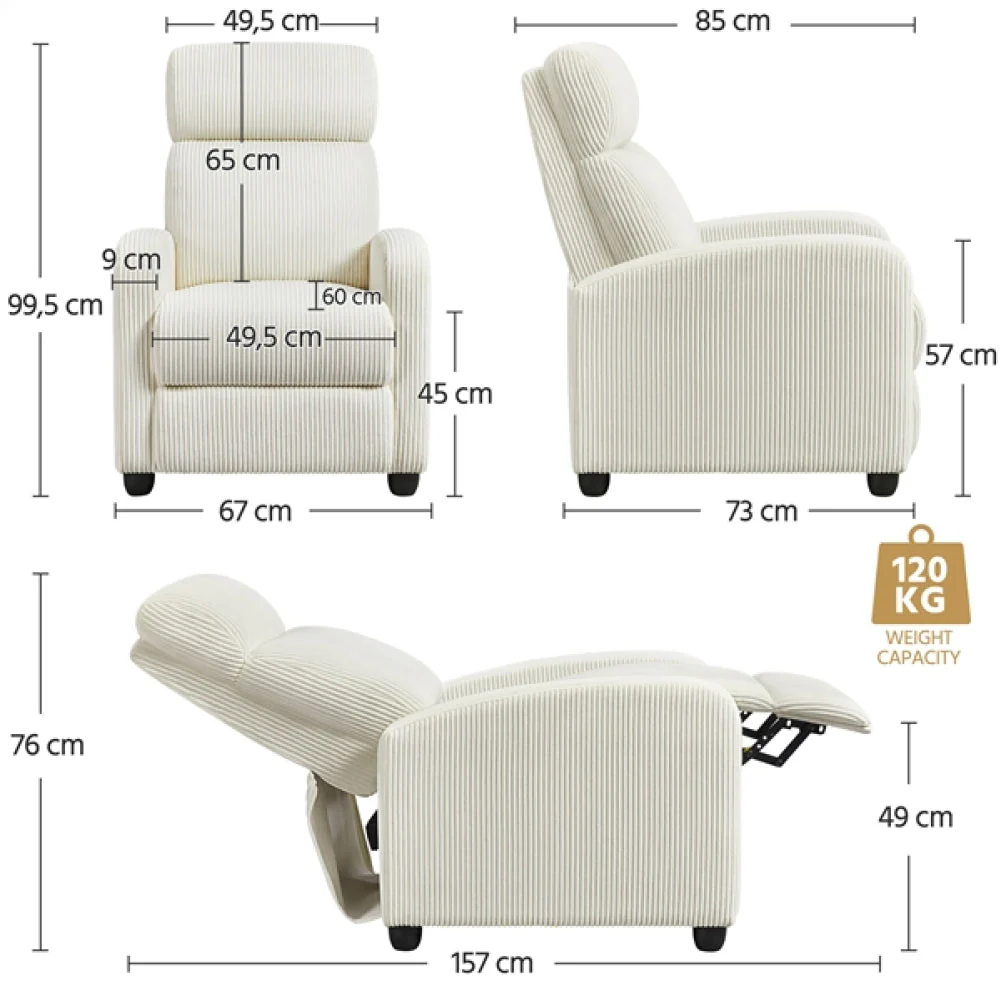 Recliner Chair Corduroy Recliner Sofa Adjustable Modern Single Reclining Chair - Image 8