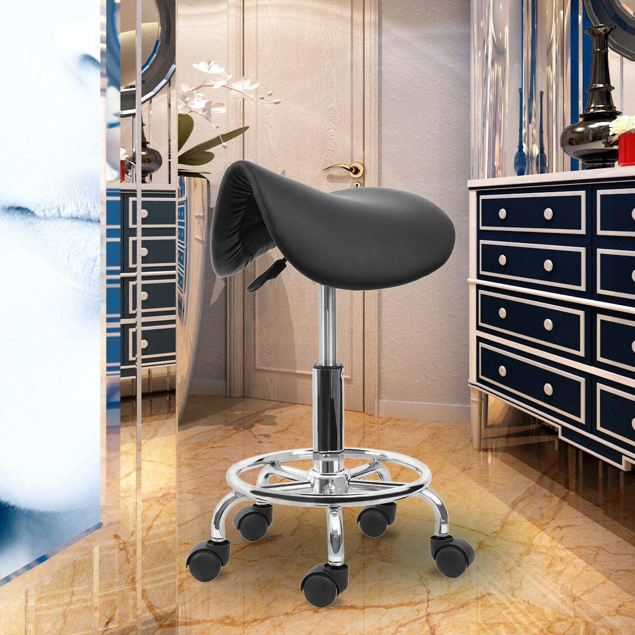 Rolling Saddle Stool PU Leather - Image 8