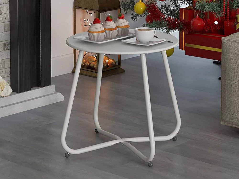 Round Metal Side Table-White - Image 3