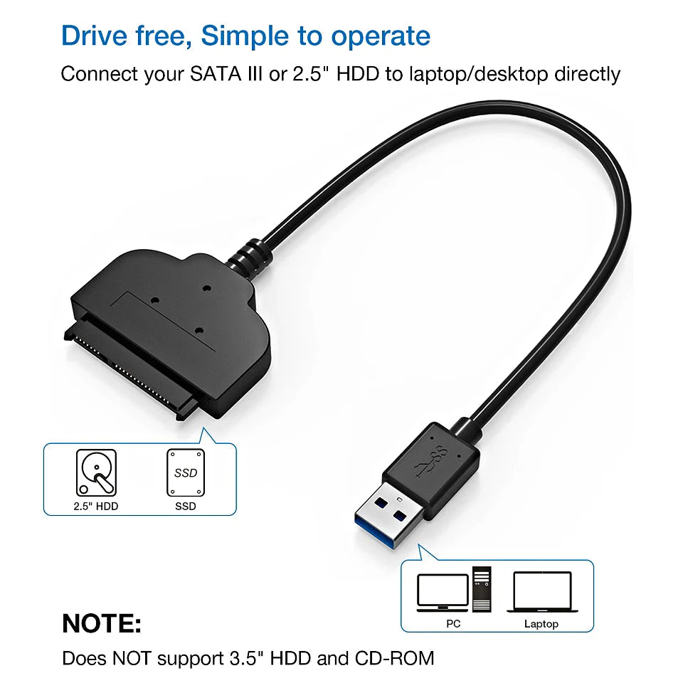 Sata To Usb Cable, Usb 3.0 To Sata Hard Drive Adapter Compatible For 2.5 Inch Hdd And Ssd - Image 5