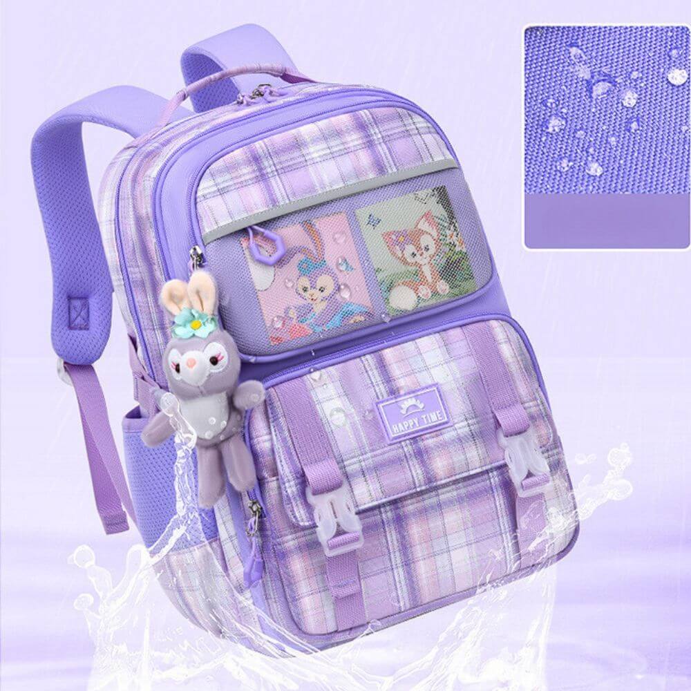 School Bags for Girls & Kids Backpack | Cute Cartoon Rabbit | Purple & Pink - Image 6