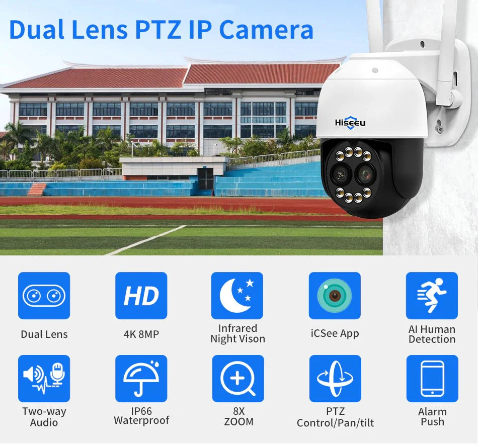 Hiseeu 4K 8MP PTZ IP Camera Outdoor WiFi - Image 3
