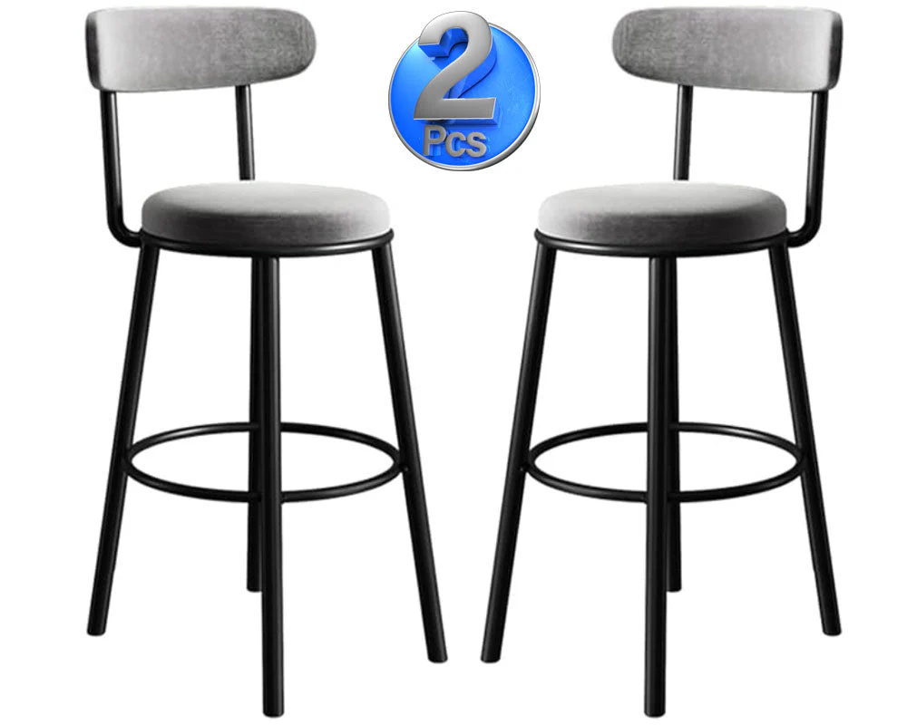 Set of 2 Modern Grey Velvet Bar Stools - Image 6