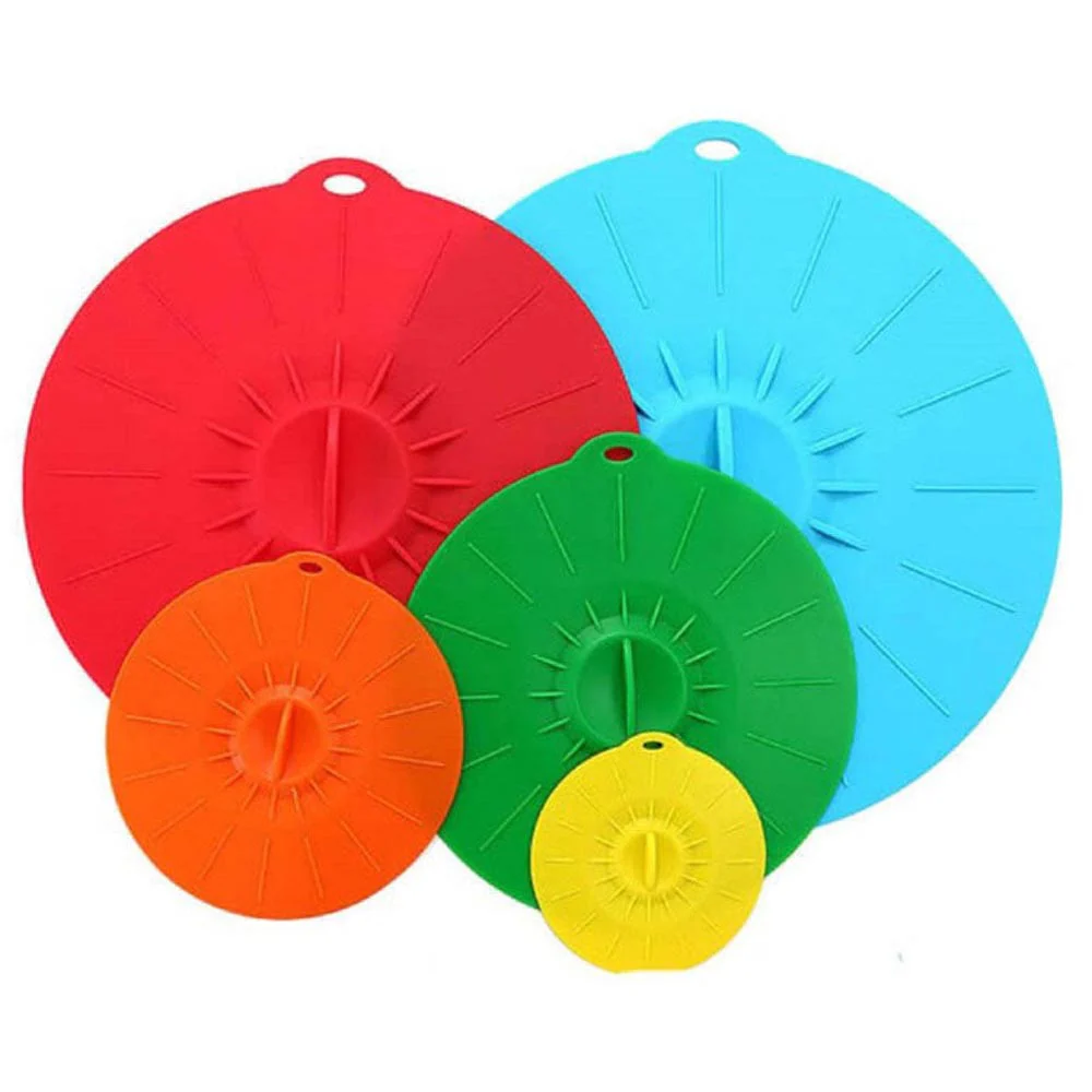 Set of 5 Reusable Silicone Lids Covers for Cups Bowls Pots