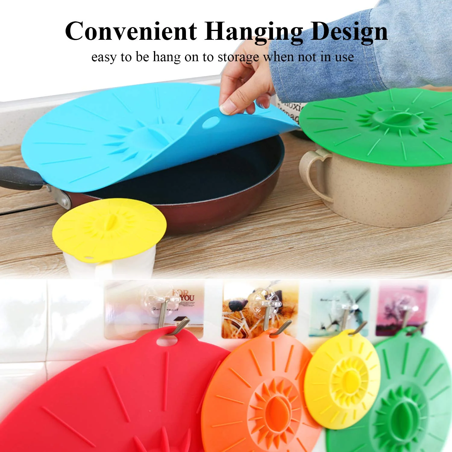 Set of 5 Reusable Silicone Lids Covers for Cups Bowls Pots - Image 5