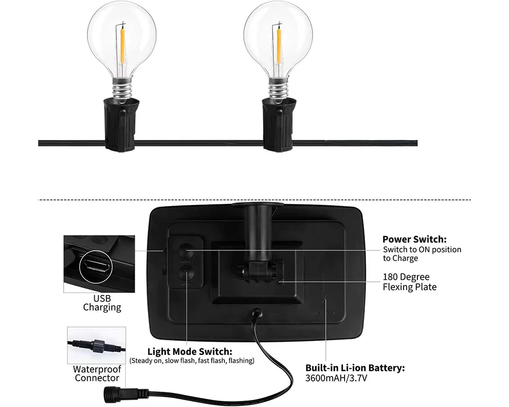 Solar Powered Festoon String Lights 15m with 50 Bulbs - Image 11