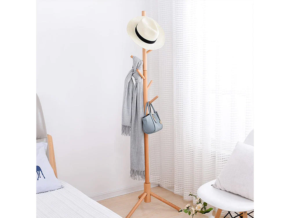 Solid Wood Coat Rack with 8 Hooks - Nature - Image 3