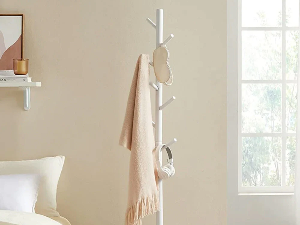 Solid Wood Coat Rack with 8 Hooks - White - Image 4