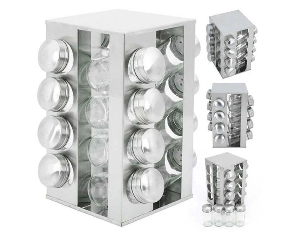 Spice Rack Stand Carousel Rotating Spice Rack Stand Glass 16 Jars - Image 11