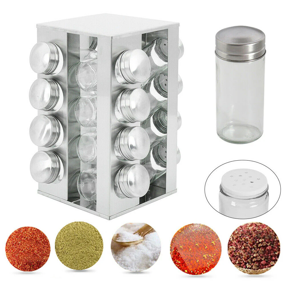 Spice Rack Stand Carousel Rotating Spice Rack Stand Glass 16 Jars - Image 9