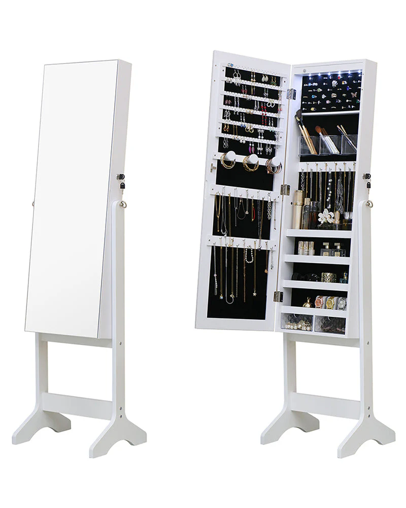 Standing Jewellery Cabinet With Full Body Mirror - White - Image 3