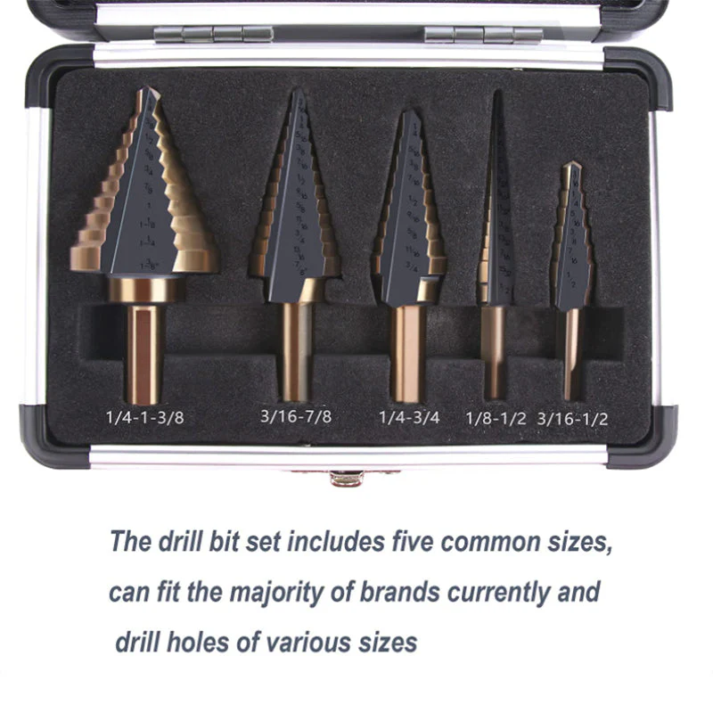 Step Drill Bit Set for Metal Sheet Heavy Duty 5-Piece M2 HSS Drill Bits - Image 2