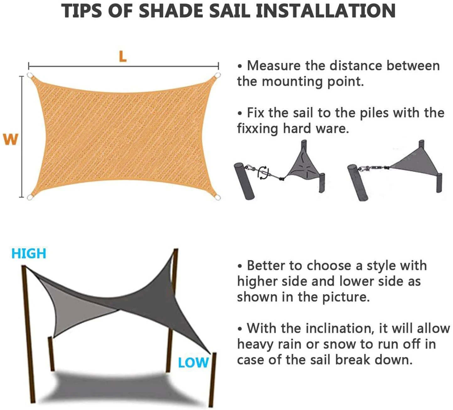 Sun Shade Sail 5m*5m with hardware kit - Image 5