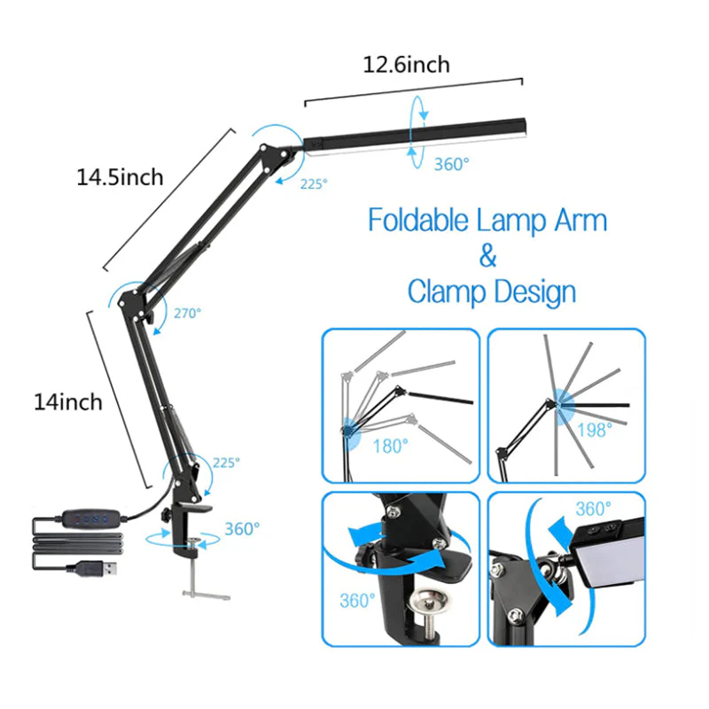 Swing Arm LED Desk Lamp with Clamp 3 Color Modes 10 Brightness Levels Black - Image 3