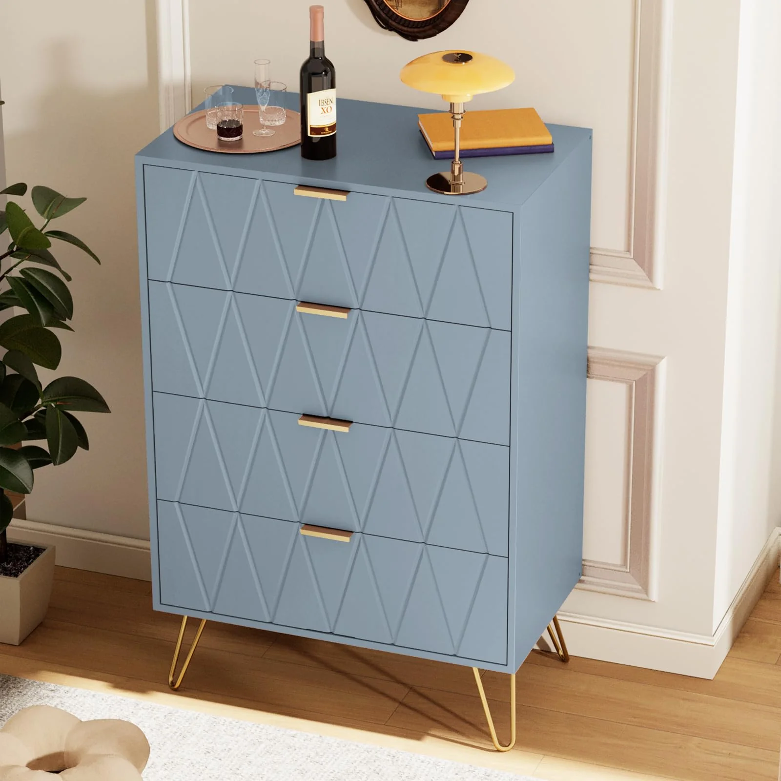 Tallboy Chest of Drawers - 4 Drawer  Dressers for Bedroom  (Sky blue) - Image 8
