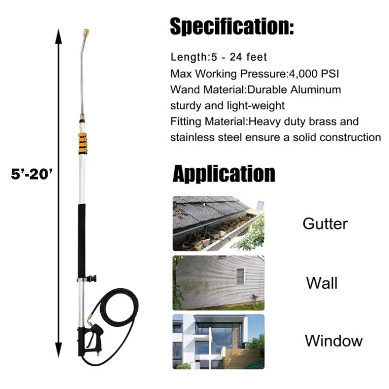 Telescoping Pressure Washer 6.2m Pole with Harness - Image 3