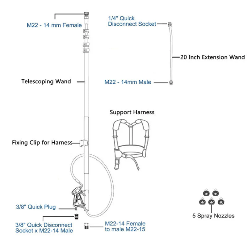 Telescoping Pressure Washer 6.2m Pole with Harness - Image 6