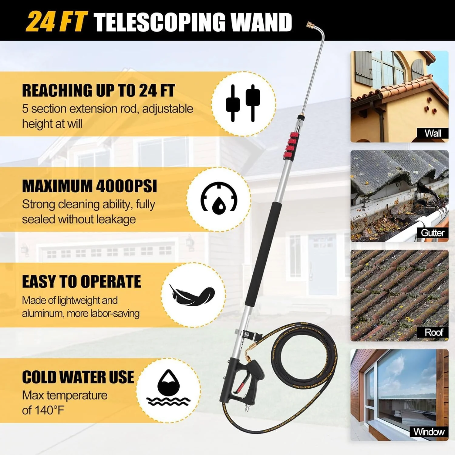 Telescoping Pressure Washer 7.3m Pole with Harness - Image 12