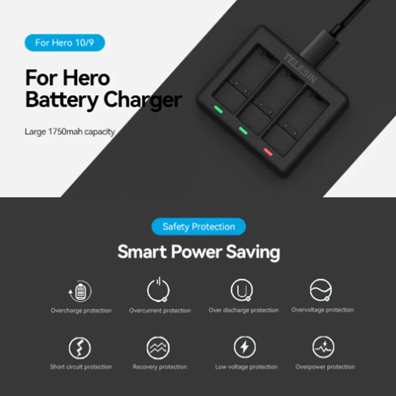 TELESIN Battery Charger Used For GoPro 11/10 /9 (Battery no included) - Image 5