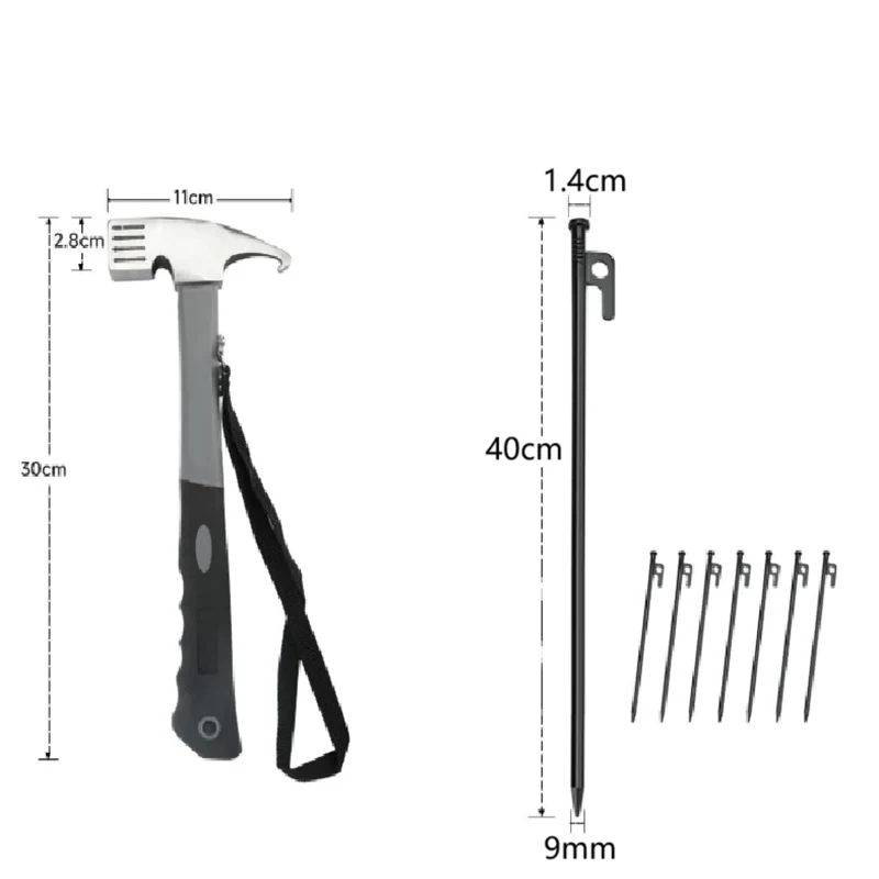 Tent Stakes and Hammer Set 8pcs 12in Heavy Duty Forged Steel Tent Stakes+a Hammer - Image 2