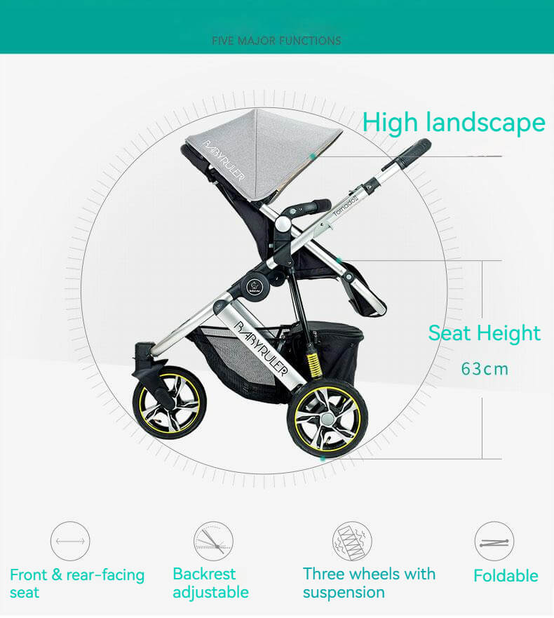 Three Wheels Baby Stroller with All Accessories-Preium Grey - Image 15