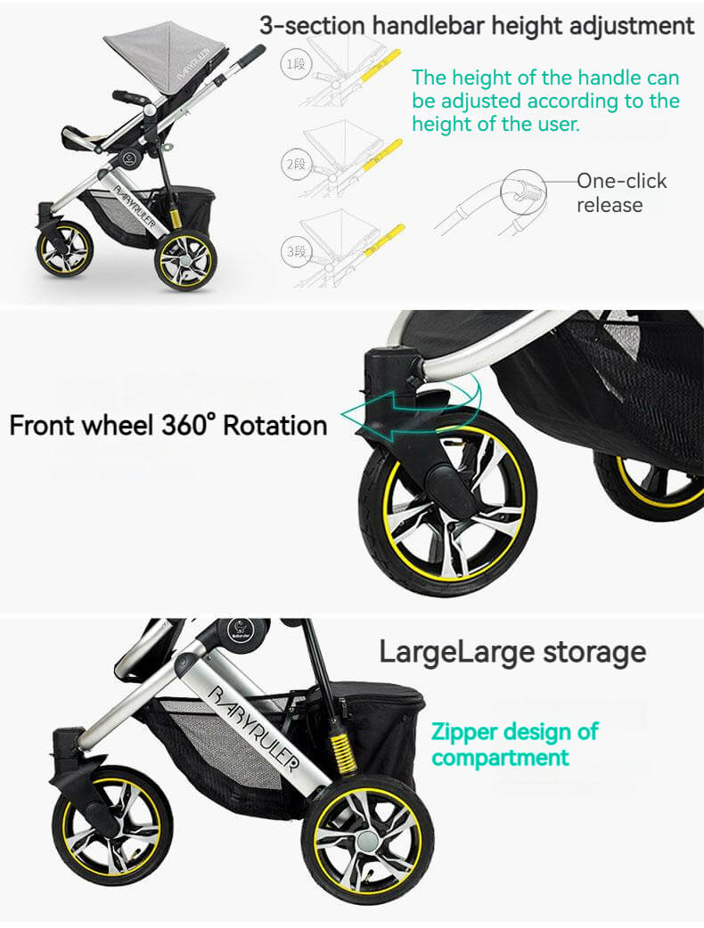 Three Wheels Baby Stroller with All Accessories-Preium Grey - Image 18