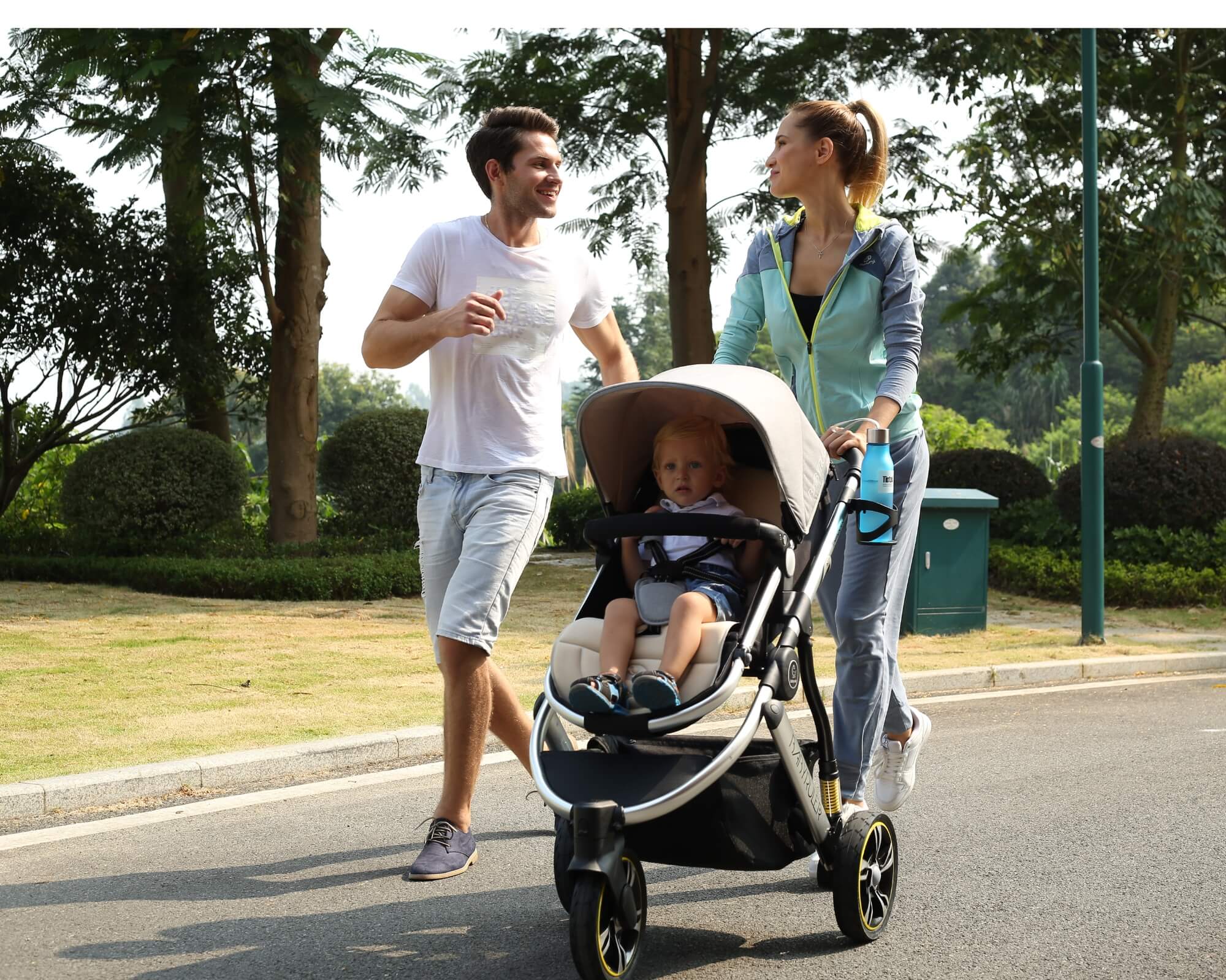Three Wheels High Landscape Baby Stroller-Black - Image 7