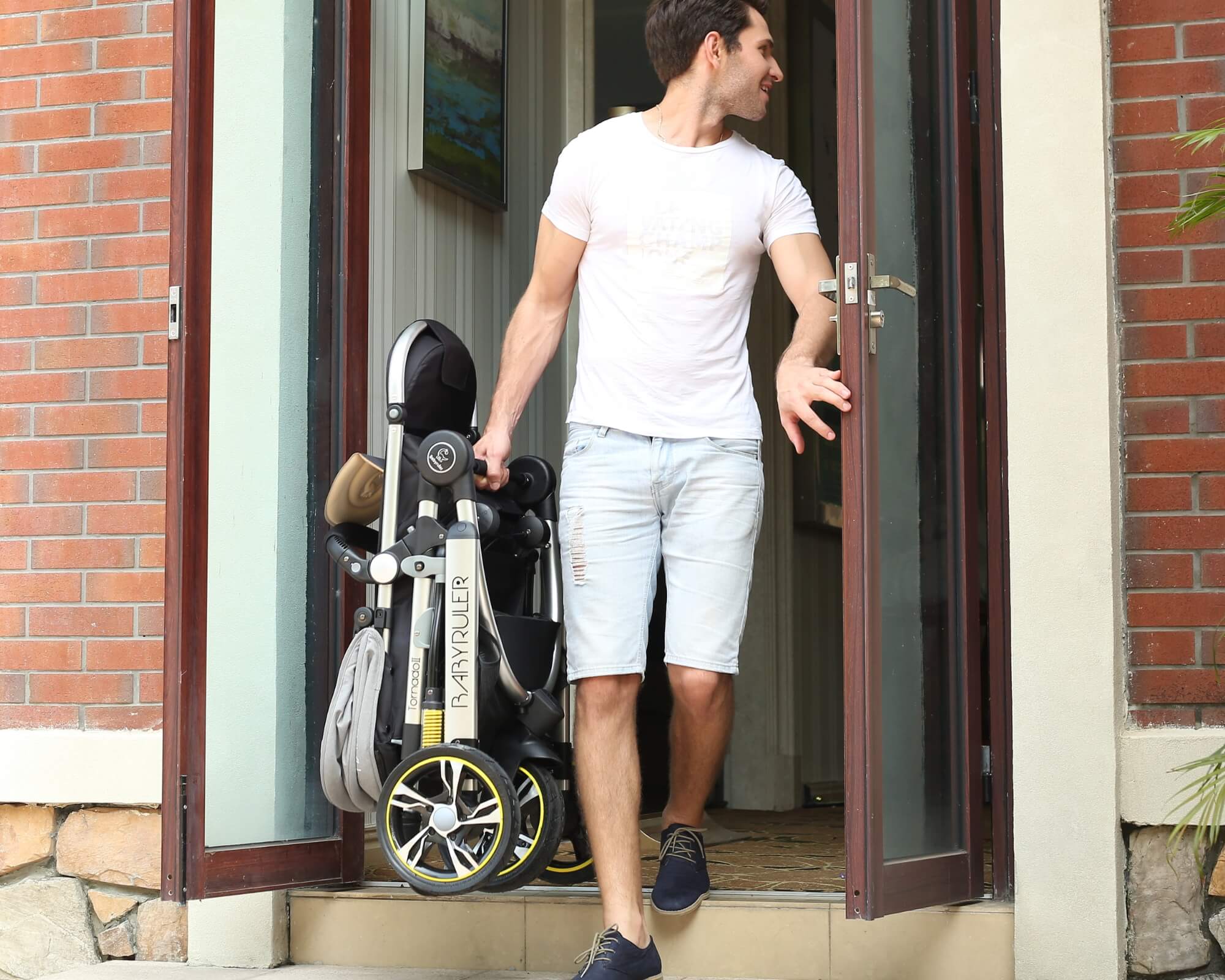 Three Wheels High Landscape Baby Stroller-Green (Promotion) - Image 5