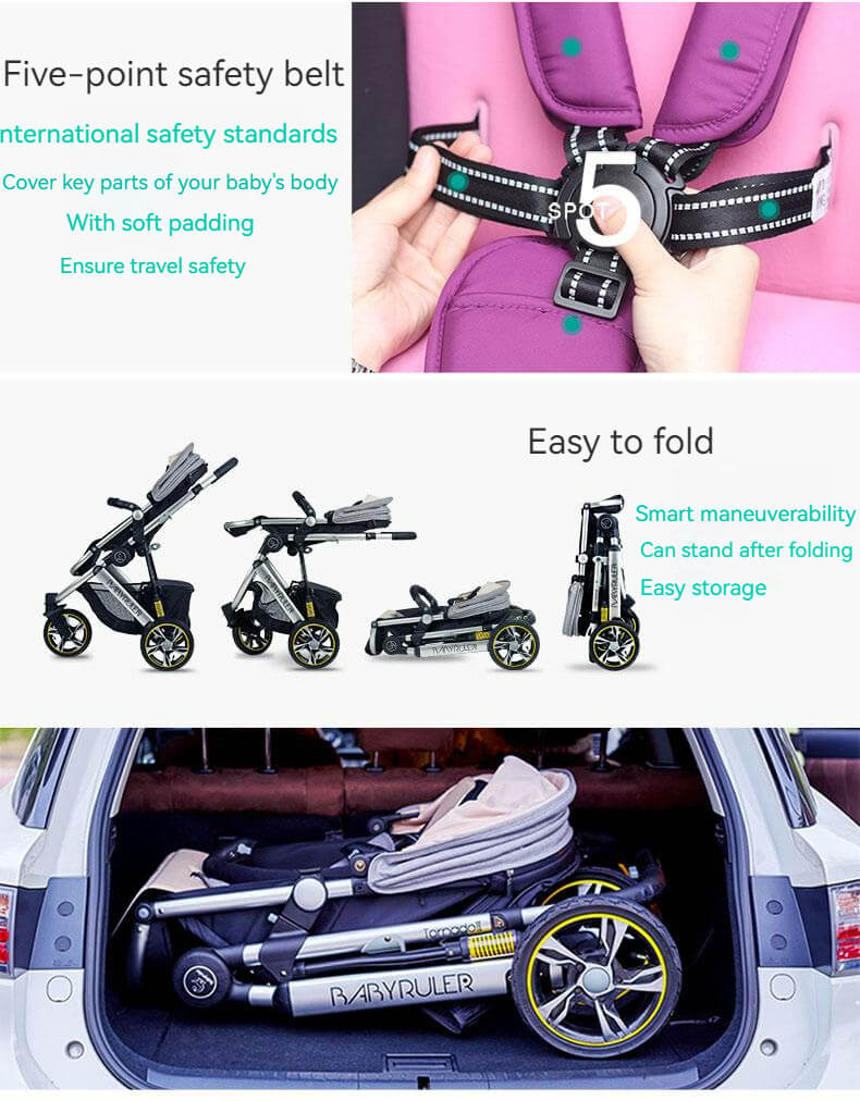 Three Wheels High Landscape Baby Stroller-Preium Grey - Image 12